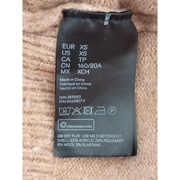 H&M Mock Neck Sweater Tan Cozy Knit‎ Ribbed Long Sleeve XS - Picture 7 of 8